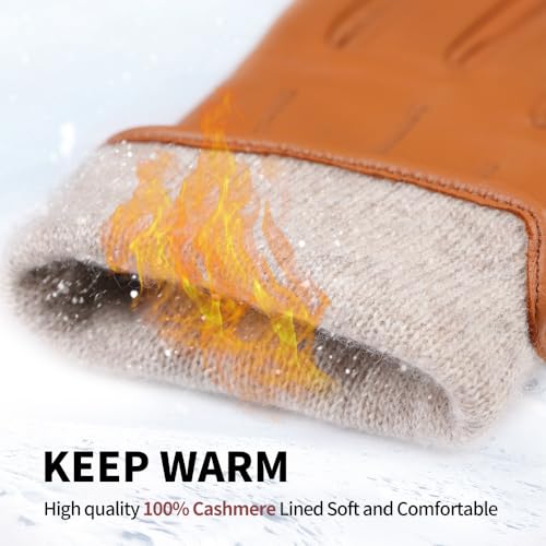 MGGMOKAY Mens Leather Gloves Lambskin Touch Screen Gloves Warm Cashmere Lined X-Large Tan(touchscreen)