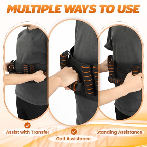 NINEMAX Gait Belt with 7 Handles, Adjustable Transfer Belt for Seniors Orange