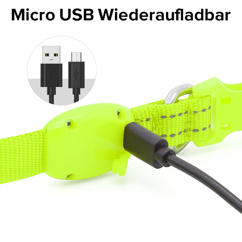 Kpuplol Luminous Dog Collar, Luminous Dog Collar, Rechargeable Dog Collar, Luminous LED Collar for Dogs, Adjustable Size, 2 Lighting Modes for Small Medium Large Dogs XS Green - BeesActive Australia