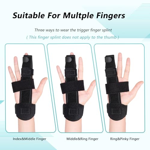 Trigger Finger Splint, Adjustable Two Finger Splint with Upgraded Wrist Strap, Full Hand and Wrist Brace Support, Metal Straightening Immobilizer for Sprains, Mallet Injury, Arthritis (S/M) S/M Upgraded Version