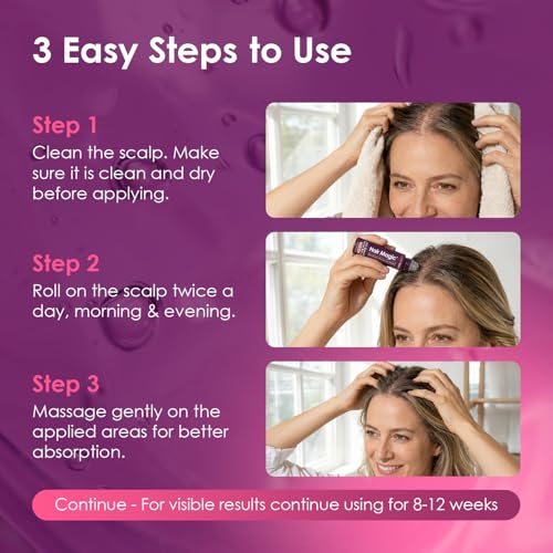 Hair Magic™ Hair Growth Serum Roll On- Multi-Peptides + Rosemary Oil for Hair Growth, Density, Beard, Eyebrows & Scalp Serum Treatment For Women & Men with Saw Palmetto - Suero Para El Cabello