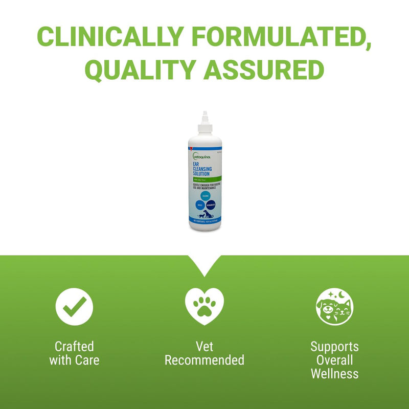 Vetoquinol Ear Cleansing Solution - Gentle Cleaner to Remove Dirt & Debris - Easy-to-Use Drops for Cats & Dogs - Support Clean and Fresh-Smelling Ears - Ideal for Routine Pet Hygiene - 16 Ounces