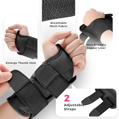 Copper Compression Advanced Wrist Brace - Copper Infused Adjustable Orthopedic Support Splint for Pain, Carpal Tunnel, Arthritis, Tennis Elbow, Tendinitis, RSI, Ganglion Cyst for Men Women Left S/M Black Left-S/M