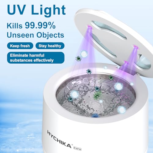 HYCHIKA Ultrasonic Retainer Cleaner Machine with UV,4 Modes,45kHz,200ML Dental Clean Pod for Retainers,Night Guards,Dentures etc.,Iceberg White