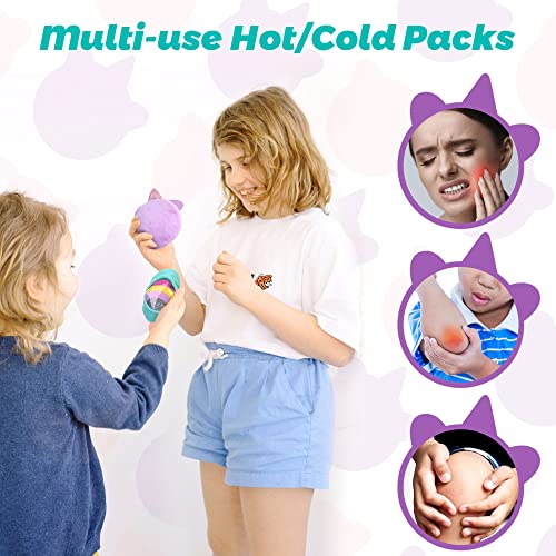 LotFancy Kids Ice Packs for Boo Boos, 3 Pack, Reusable Hot Cold Packs with Cute Plush Sleeves, Small Round Gel Pads for Injuries, Headache, Fever, Wisdom Teeth, Pain Relief, 4.75” Unicorn, Rainbow, Cat
