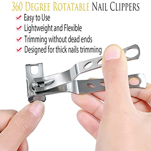 3 in 1 Nail Clippers with 360 Degree Rotating Head Upgraded, Sharp Toenail Clippers for Men Thick Toenails/Nails for Seniors, Precision Spin Snips, Toe Nail Clipper, Cutter, Trimmer, File
