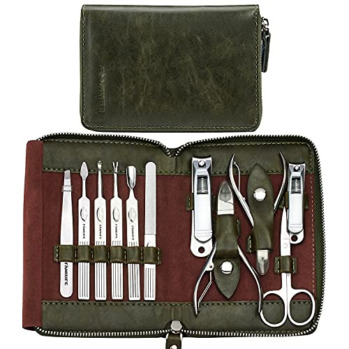 FAMILIFE Manicure Set, Nail Kit 11 in 1 pedicure kit Stainless Steel Mens Manicure Kit Leather Pedicure Tools and 100% Stainless Steel Ingrown Toenail File and Lifter Double Sided with Storage Case