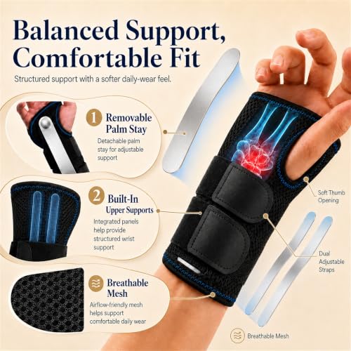 Carpal Tunnel Wrist Brace, Removable Palm Splint, Night Support Left Large