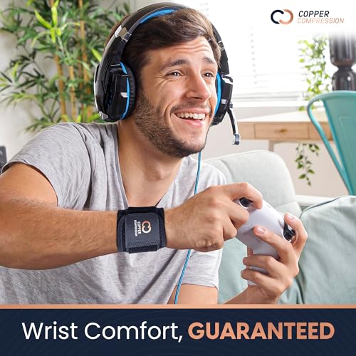 Copper Compression Wrist Wraps (2 Pack) – Adjustable Copper Infused Wrist Support for Weightlifting, Workouts, Injury Recovery, Carpal Tunnel, Tendonitis, and Pain Relief – Breathable and Comfortable Straps