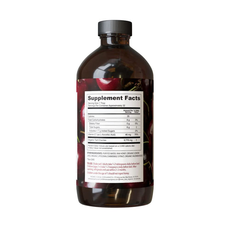 Rowe Casa Organics Tart Cherry Organic Sleep Support with Valerian Root, Supports Sleep Cycle Regulation and Muscle Recovery (16 Fl Ounces) - BeesActive Australia