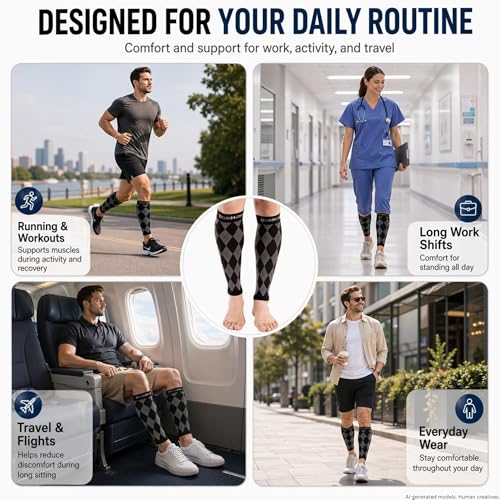 Doc Miller Calf Compression Sleeves 20-30 mmHg for Men & Women, Argyle X-Large Black.blue