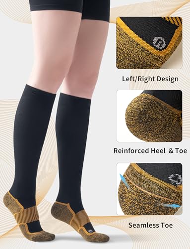 Easy On Medical Copper Compression Socks 20-30 mmHg for Women & Men (2 Pairs) - Knee High Graduated Compression for Circulation, Swelling, Odor Control, Athletic, Travel, Flying Medium 2 Pairs - Black