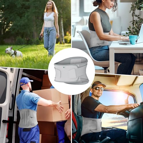 NEENCA Compression Back Brace for Lower Back Pain, Herniated Disc, Lumbar Strain – Breathable Lumbar Support for Work, Lifting, Sciatica, Scoliosis (Gray, Medium) Gray