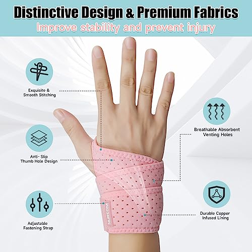 NURCOM 2 Pack Wrist Brace, Adjustable Compression, Pink One Size