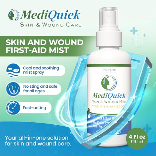 MediQuick Hypochlorous Acid Spray Mist, Antiseptic Spray No-Sting, 4 oz Skin & Wound Mist (4 Ounce)