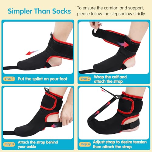 Plantar Fasciitis Night Splint Sock with Massage Ball for Plantar Fasciitis Relief, Soft Plantar Fasciitis Brace for Sleeping Achilles Tendonitis Heel Pain Flat-arch for Women and Men, Medium-Red (1, Red, Medium) 1