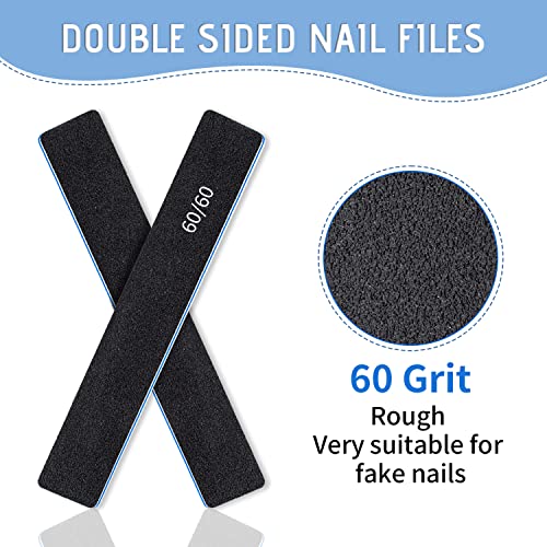 12 Pcs Professional Nail Files, 60/60 Grit Nail Files for Acrylic Nails Gel Nails, Double Sided Emery Board for Nails, Reusable & Washable Coarse Nail File for Home and Salon Use 60/60 Grit for False Nails