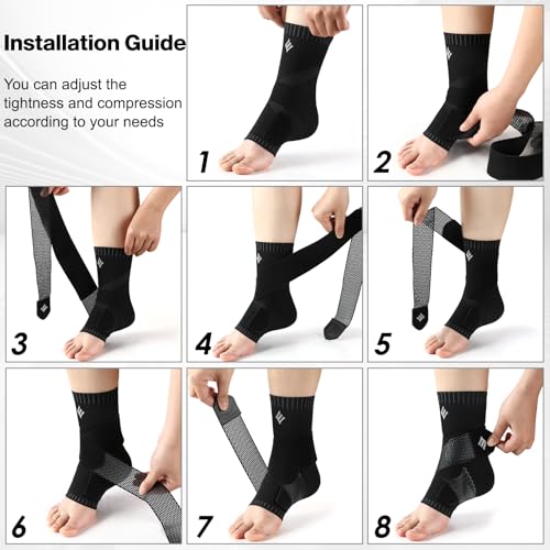 NEENCA Compression Ankle Sleeve with Removable Figure-8 Strap Black Large Left