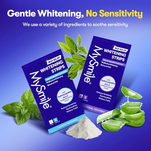 MySmile Teeth Whitening Strips, Hydroxyapatite-Infuse White Strips, Non-Sensitive Teeth Whitening with Soothing Natural Ingredients, Enamel-Safe, Residue-Free, Non-Slip, 21 Treatments Kit 42 Count (Pack of 1)
