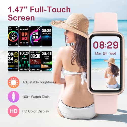 Fitness Tracker,Smart Watch with 24/7 Heart Rate Blood Oxygen Sleep Monitor,1.47" HD Touchsreen with Step & Calorie Counter 100+ Sport Modes Health Activity Trackers for Men and Women (Pink) Pink
