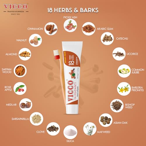Vicco Vajradanti Cinnamon Ayurvedic Herbal Toothpaste - 70 Year Legacy of Ayurveda, with 18 Ayurvedic Herbs & Barks, Fluoride-Free - 7 oz (3 Pack) 7 Ounce (Pack of 3)