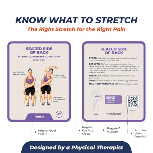 Stretching Exercise Cards – 100 Illustrated Flexibility and Mobility Flash Cards Designed by a Physical Therapist with Video Tutorials for Men and Women