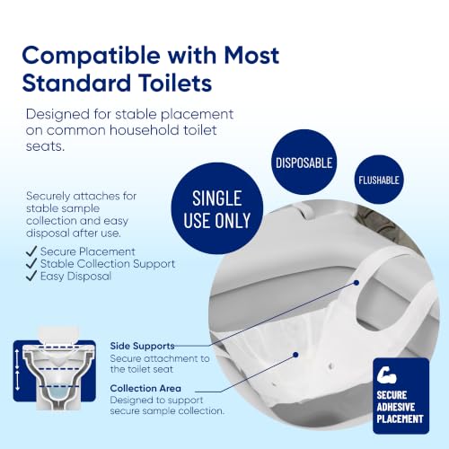 (Wide) Water-Dispersible Stool Specimen Collection Kit - Disposable Cellulose Toilet Hat with Urine Drainage Cutout - Removable Water-Soluble Tape Poop Sample Catcher - Pack of 5 5 Count (1 Pack)