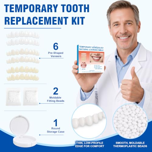 Veneers Teeth for Women and Men, Moldable Thermal Beads (White, 6PCS) White