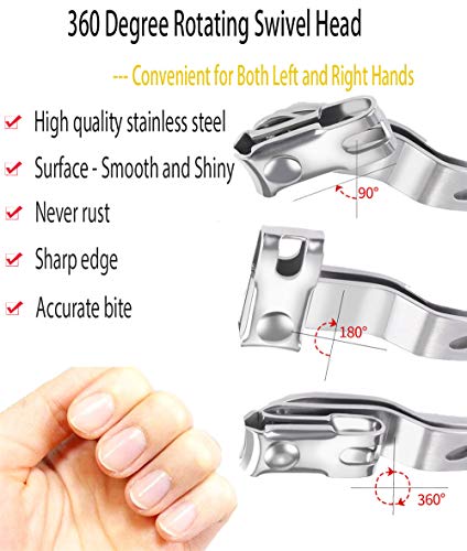 3 in 1 Nail Clippers with 360 Degree Rotating Head Upgraded, Sharp Toenail Clippers for Men Thick Toenails/Nails for Seniors, Precision Spin Snips, Toe Nail Clipper, Cutter, Trimmer, File