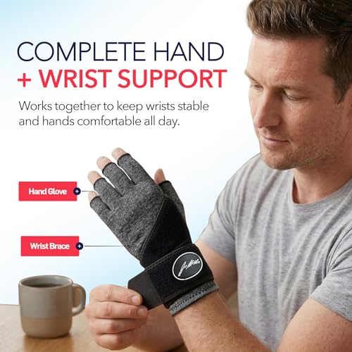 Dr. Arthritis Compression Arthritis Glove Set of 3 with Wrist Brace, Comfortable Fingerless Carpal Tunnel Hand Gloves for Women Night Support, Pain Relief for Rheumatoid Arthritis, Work, Typing - Medium Grey Wrist Brace & Glove Set