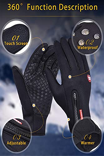 FOXLVDA Winter Warm Gloves for Men and Women, with Windproof and Waterproof Features, Sensitive Touch Screen Texting Fingers for Work, Cycling, Driving Large black