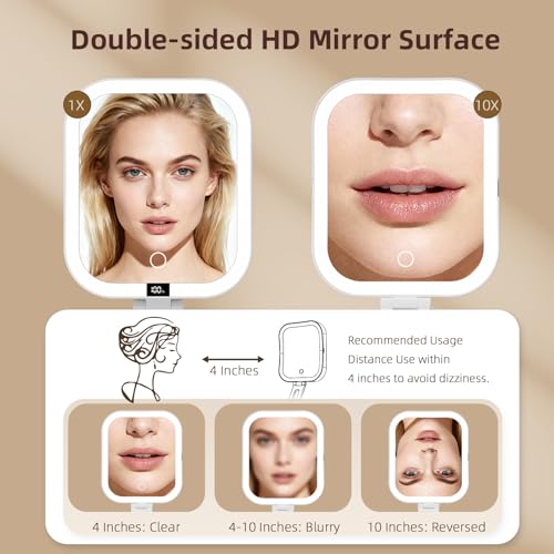 Travel Makeup Mirror with Lights,1X/10X Foldable Magnifying Mirror