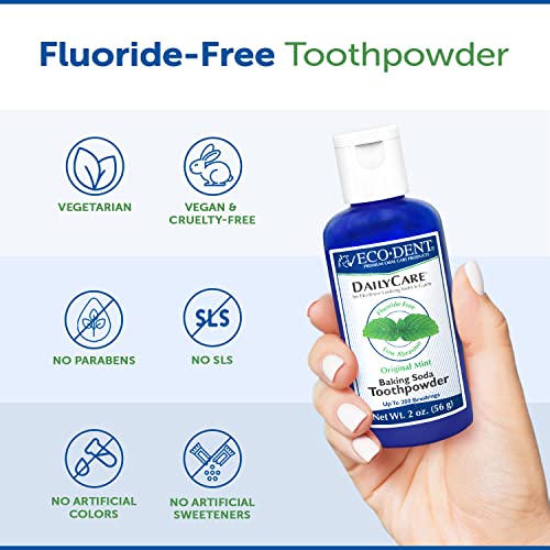 Eco-Dent DailyCare Baking Soda Toothpowder, Mint - Fluoride-Free Toothpaste Powder, SLS-Free Tooth Powder with Minerals, and Essential Oils, Toothpaste Alternative, 2 Oz Each (Pack of 6)