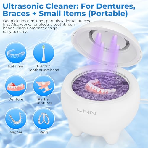 Ultrasonic Retainer Cleaner, 45kHz Cleaning Machine for Retainers, Aligners, Dentures, Mouth Guards & Toothbrush Heads, 180ML Portable Cleaning Pod with 5-Min Auto Cycle