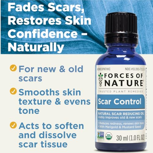 Forces of Nature Scar Treatment, Reduce Stretch Marks, Surgical Scars, Old and New Scars, Burn Scars, and Keloids, Organic Homeopathic Medicine for Skin Care, Promotes Healthy Skin, 1 FL OZ
