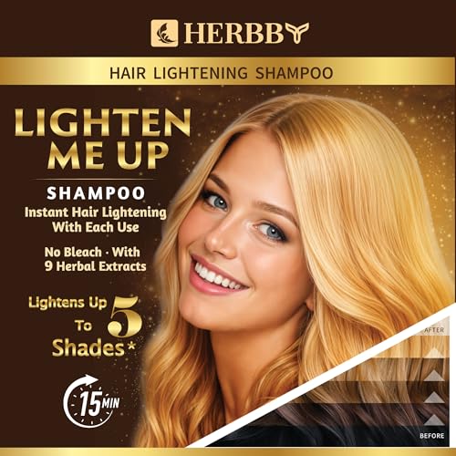 HERBBY Hair Lightening Shampoo, Bleach-Free with 9 Herbals Formula for Lightening Black, Dark & Medium Hair Colors – Instant Lightening with each use, No Damage – 250ml