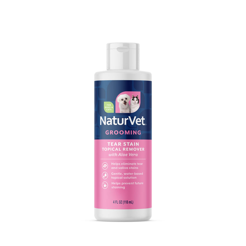 NaturVet – Tear Stain Topical Remover Plus Aloe – 4 oz | Eliminates Unsightly Tear & Saliva Stains | Gentle, Water-Based Formula | for Dogs & Cats 4 Fl Oz (Pack of 1)