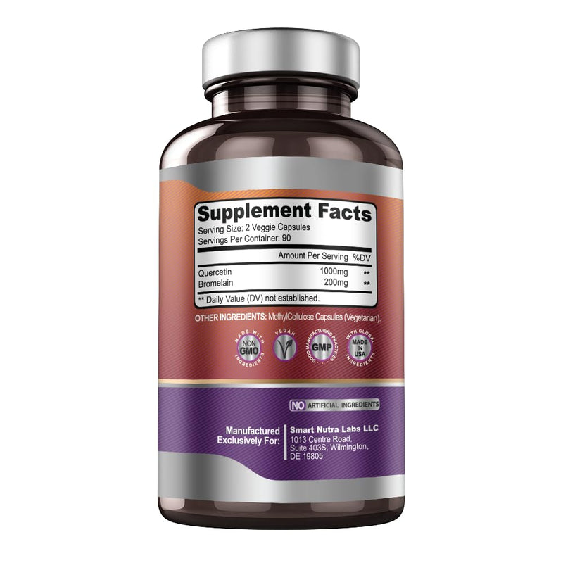 Smart Nutra Labs Quercetin with Bromelain- 180 Count, 1200mg Serving- Supports Immune Health & Energy- Vegan Friendly, Non-GMO, Gluten Free - BeesActive Australia