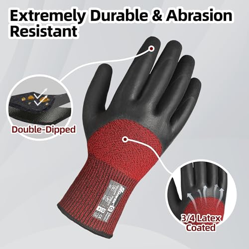 Schwer 3 Pairs Winter Work Gloves, 3/4 Double-Dipped Coating, CR3313, M Black-red Medium