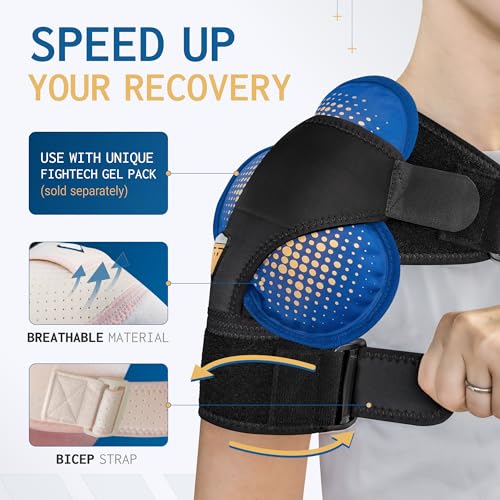 Shoulder Brace for Women & Men | Support for Torn Rotator Cuff & Other Shoulder Injury - Ac Joint, Dislocated, Separated, Frozen Shoulder | Neoprene Compression Wrap | by FIGHTECH (BLK, S-M) Black Small/Medium