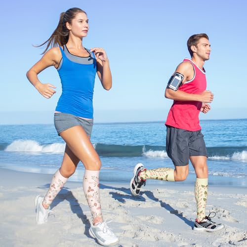 QUXIANG Compression Socks for Women & Men 15-20 mmHg, Best for Medical, Nursing, Running, Athletic, Varicose Veins, Travel 030 Pink/Pink/Nude/Pink/Nude/White Large-X-Large
