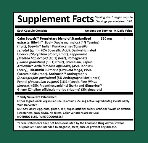 Harmony Nutraceuticals Calm Bowels - Gastrointestinal Comfort Dr Gumman's Integrative Highest Potency Maximum Bioavailable 120 Vegan Capsules