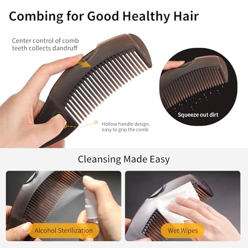 Dandruff Comb and Fine Tooth Lice/Psoriasis Comb Stainless Steel for Scalp Detox/Exfoliate for Women, Men & Kids, Flakes/Build Up Removal Shower Brush Tool for Hair Care/Growth, Set of Two (Red) Red