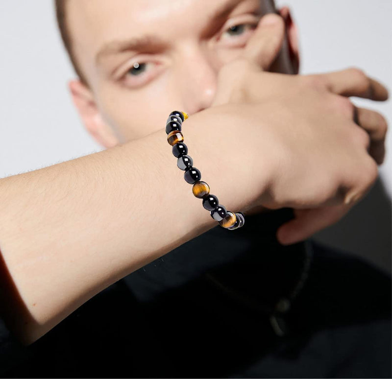 WAINIS 10PCS 8mm Black Hematite Magnetic Bead Therapy Bracelet For Men Women Stone Bracelet Stress Relieving Triple Protection Bracelet A:10 Pcs - BeesActive Australia