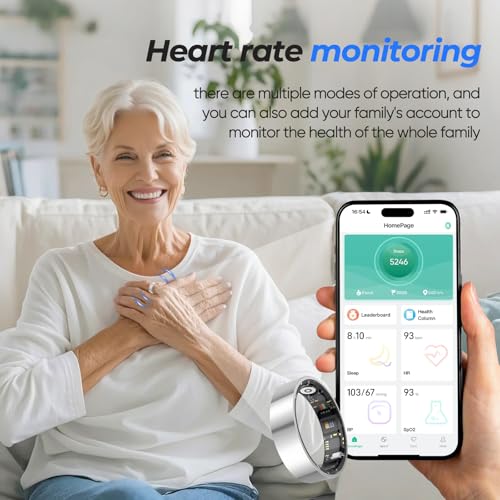 New Smart Ring Health Tracker for Women & Men, Sleep Exercise Health Monitoring, Daily Tracking, iOS/Android Compatible, IP68 Waterproof, No Subscription Required, 5‑Day Battery Life (Silver, 8) silver
