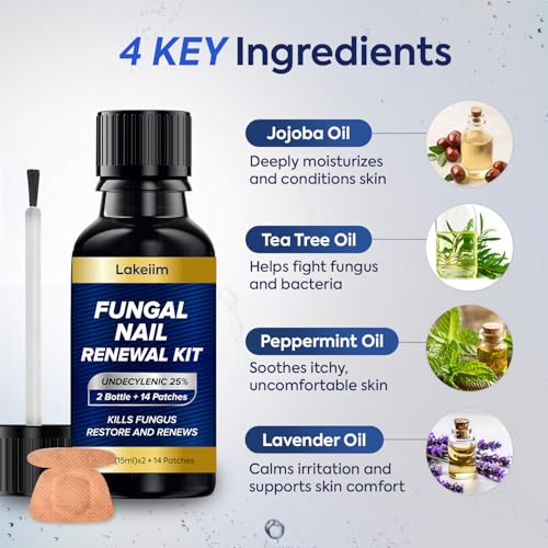Toenail Fungus Treatment Extra Strength: 25% Undecylenic Acid & Tea Tree Oil - Repairs Yellow Thick Brittle Toe and Fingernails - 2 Bottles with 14 Patches 0.03 Fl Oz (Pack of 16)