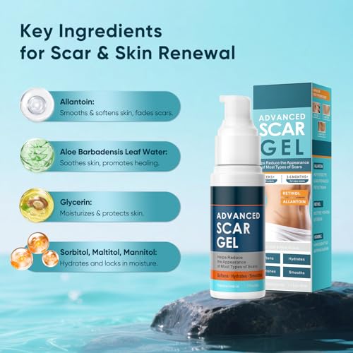 Scar Gel, Scar Cream, Advance Scar Gel for Surgical Scars for Surgical Scars, C-Section, Stretch Marks, Acne, Injury, Burns, Keloids, Old and New Scars,1.7oz