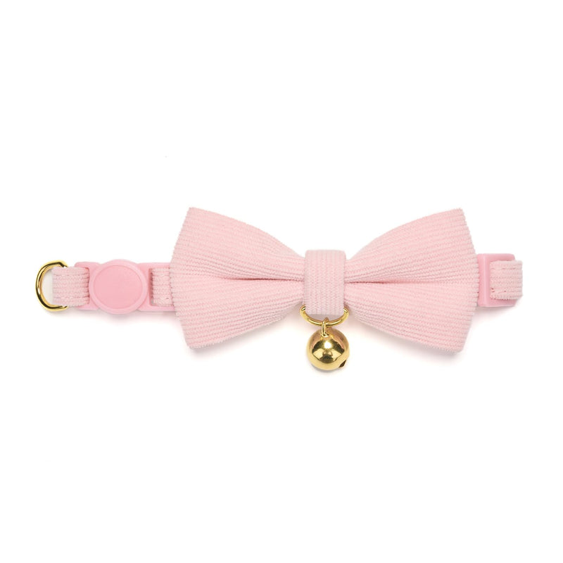 Cotton Breakaway Cat Collar with Bowtie and Bell, Adjustable Cute Soft Corduroy Kitten Collars for Girl Cats,Pink Neck 7.5" - 11.0" Pink - BeesActive Australia