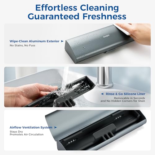 Aluminum Electric Toothbrush Travel Case, 2 in 1 Travel Toothbrush Holder for Oral B/Oral-B Pro 1000 1500 5000 and Most Electric Toothbrush for Traveling, Removable Silicone Liner-Grey Grey 1 Pack