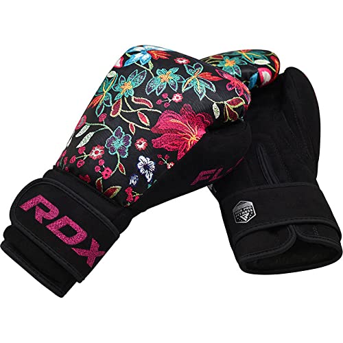 RDX Women Boxing Gloves for Training Muay Thai Flora Skin Ladies Mitts for Sparring, Fighting Kickboxing Good for Punch Bag, Focus Pads and Double End Ball Punching Black 10 oz - BeesActive Australia